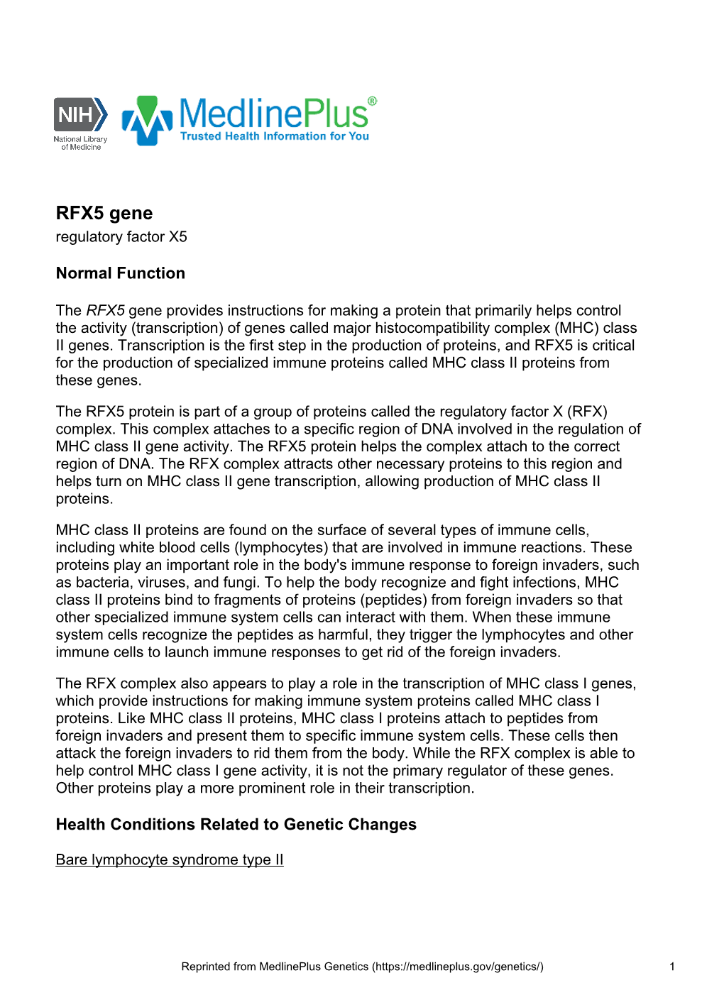 RFX5 Gene Regulatory Factor X5