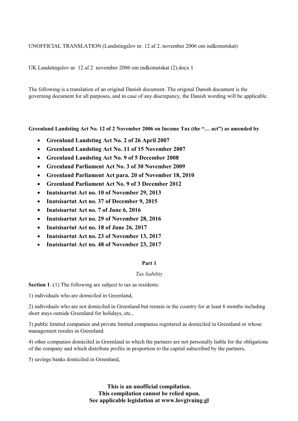 Unofficial Compilation of the Income Tax