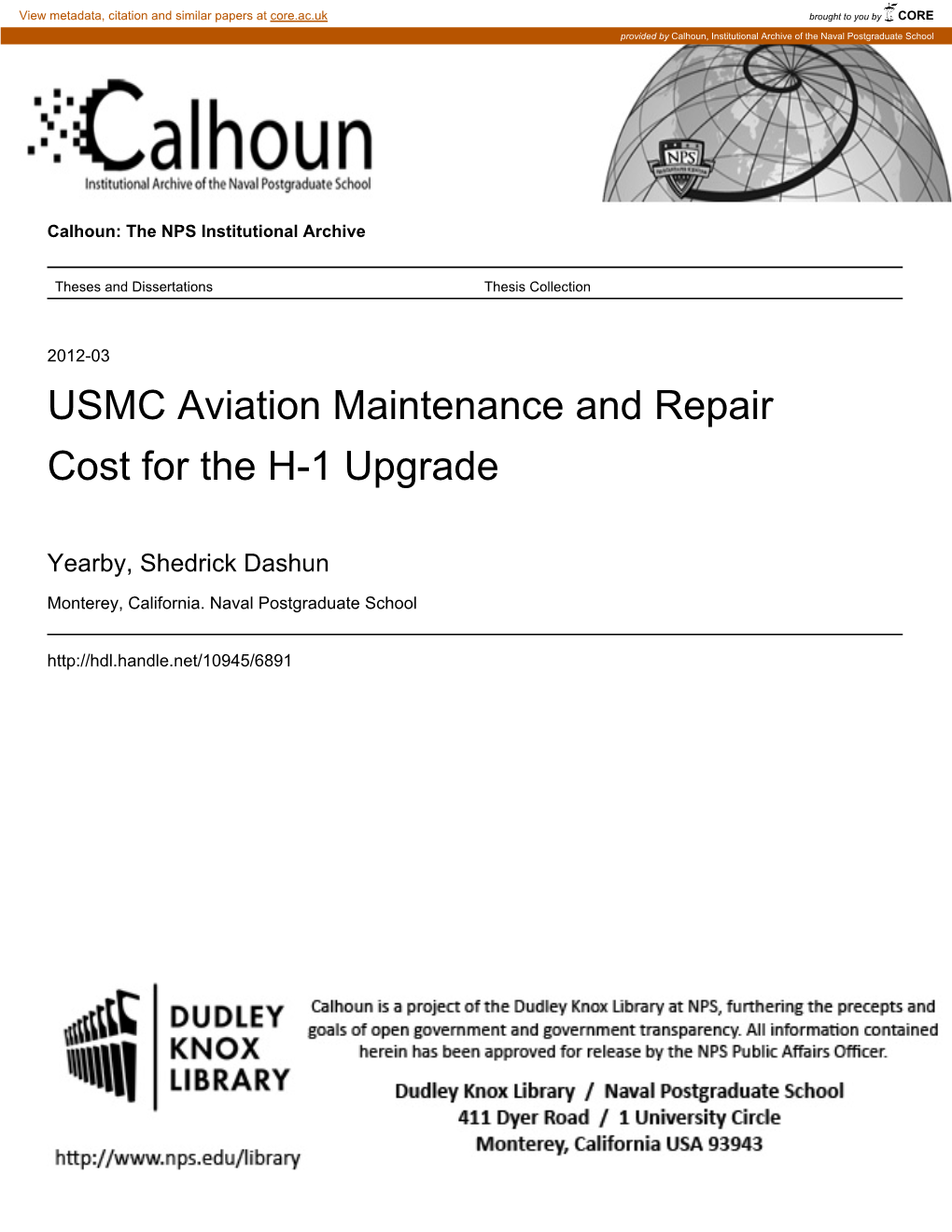 USMC Aviation Maintenance and Repair Cost for the H-1 Upgrade