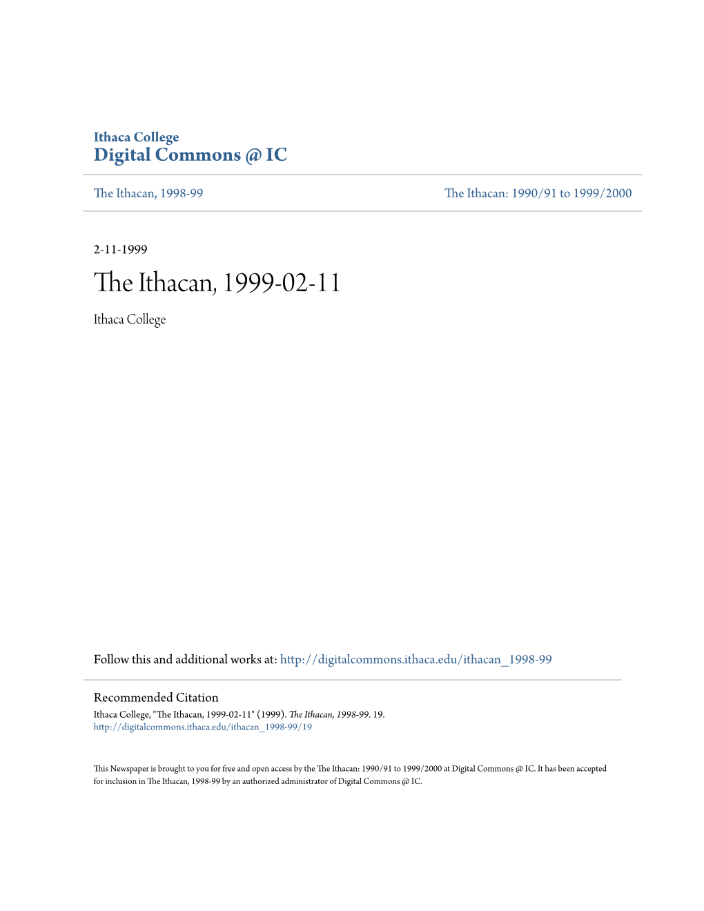 The Ithacan, 1999-02-11