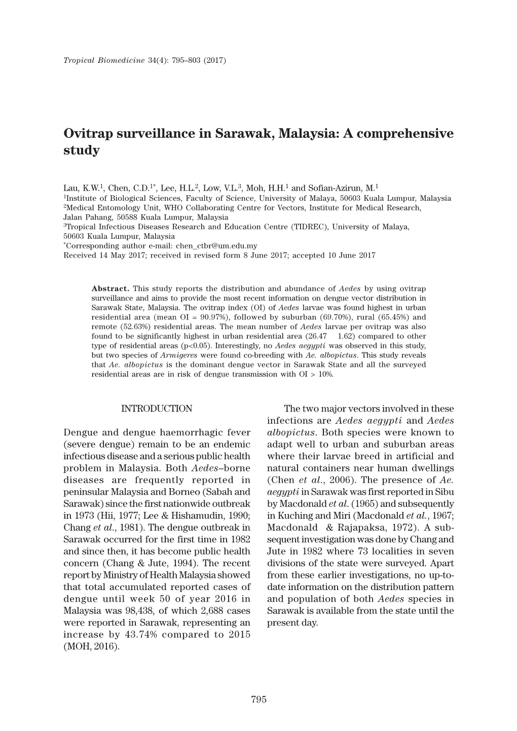 Ovitrap Surveillance in Sarawak, Malaysia: a Comprehensive Study