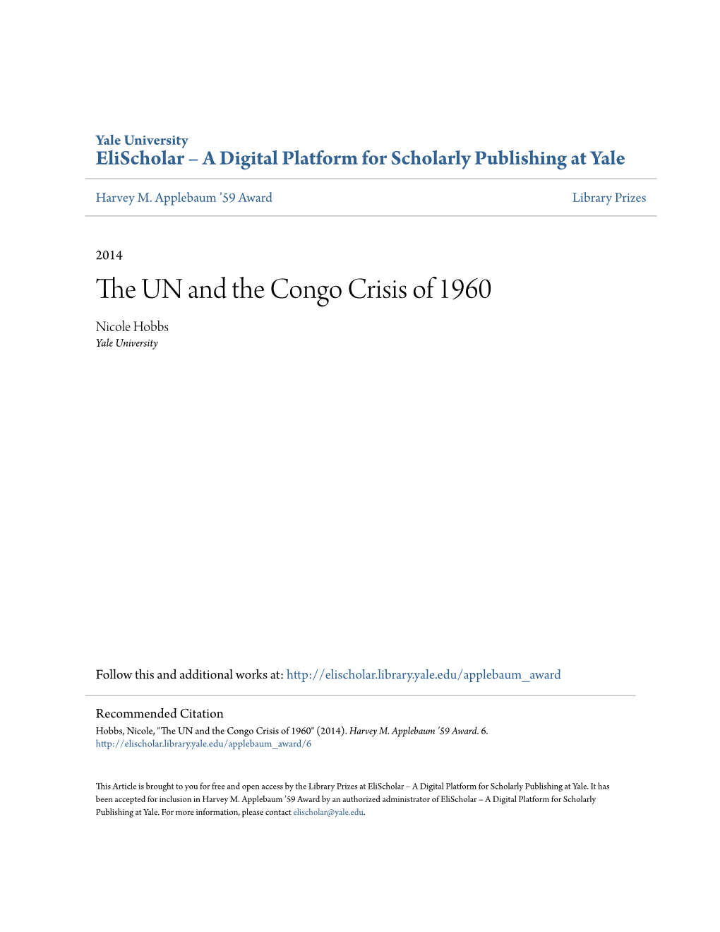 The UN and the Congo Crisis of 1960