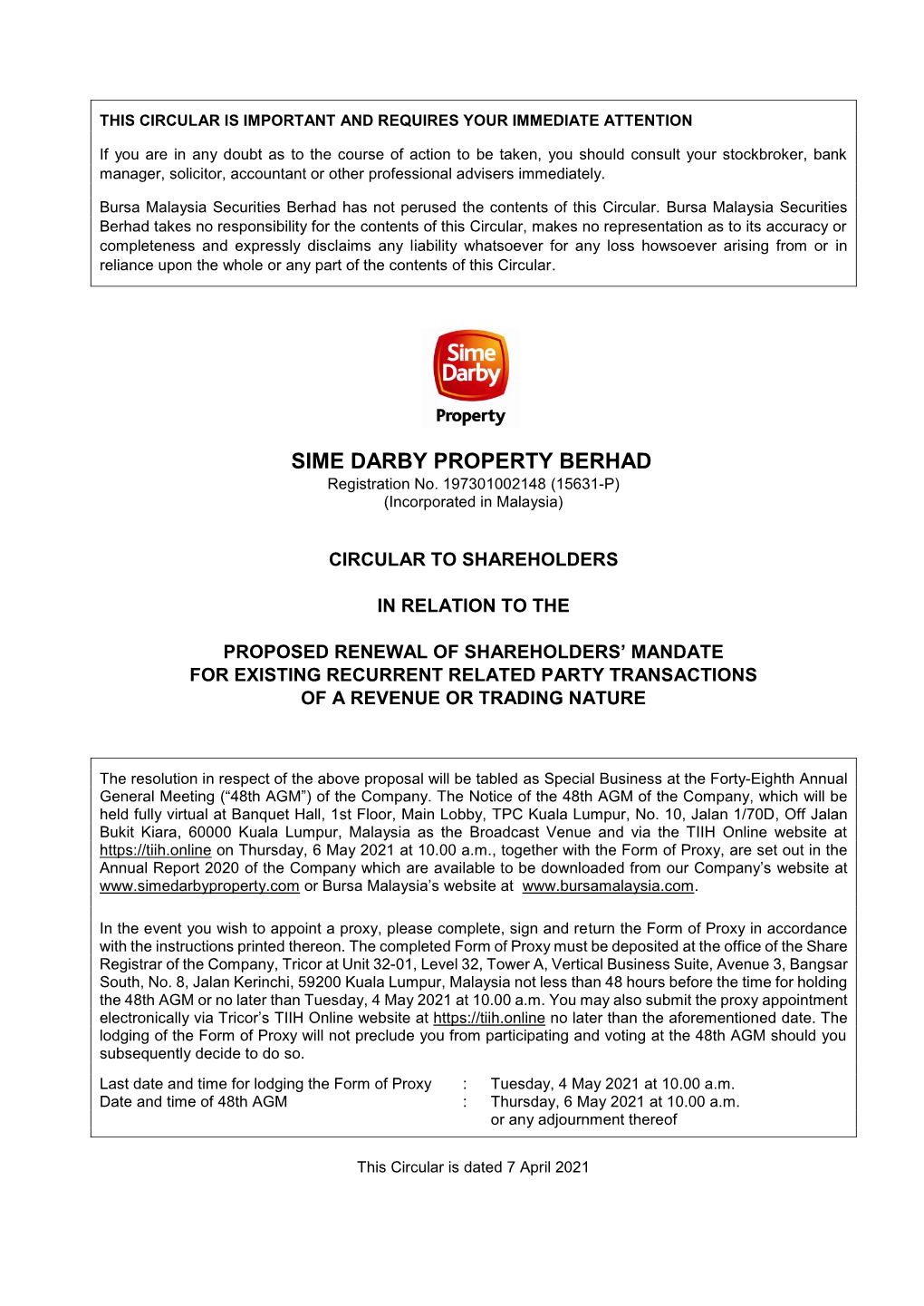 SIME DARBY PROPERTY BERHAD Registration No