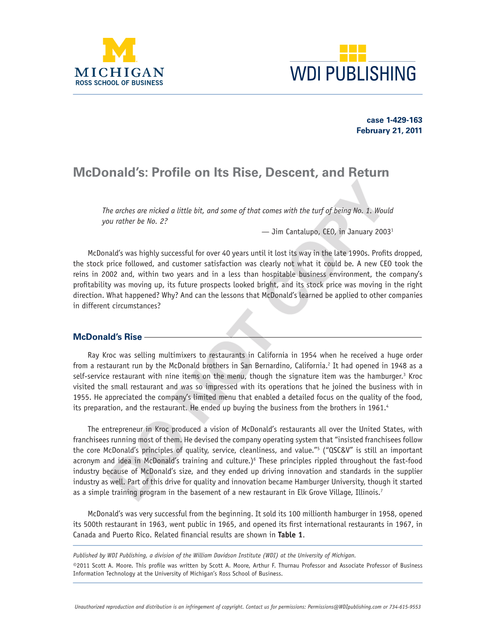 Mcdonald's: Profile on Its Rise, Descent, and Return
