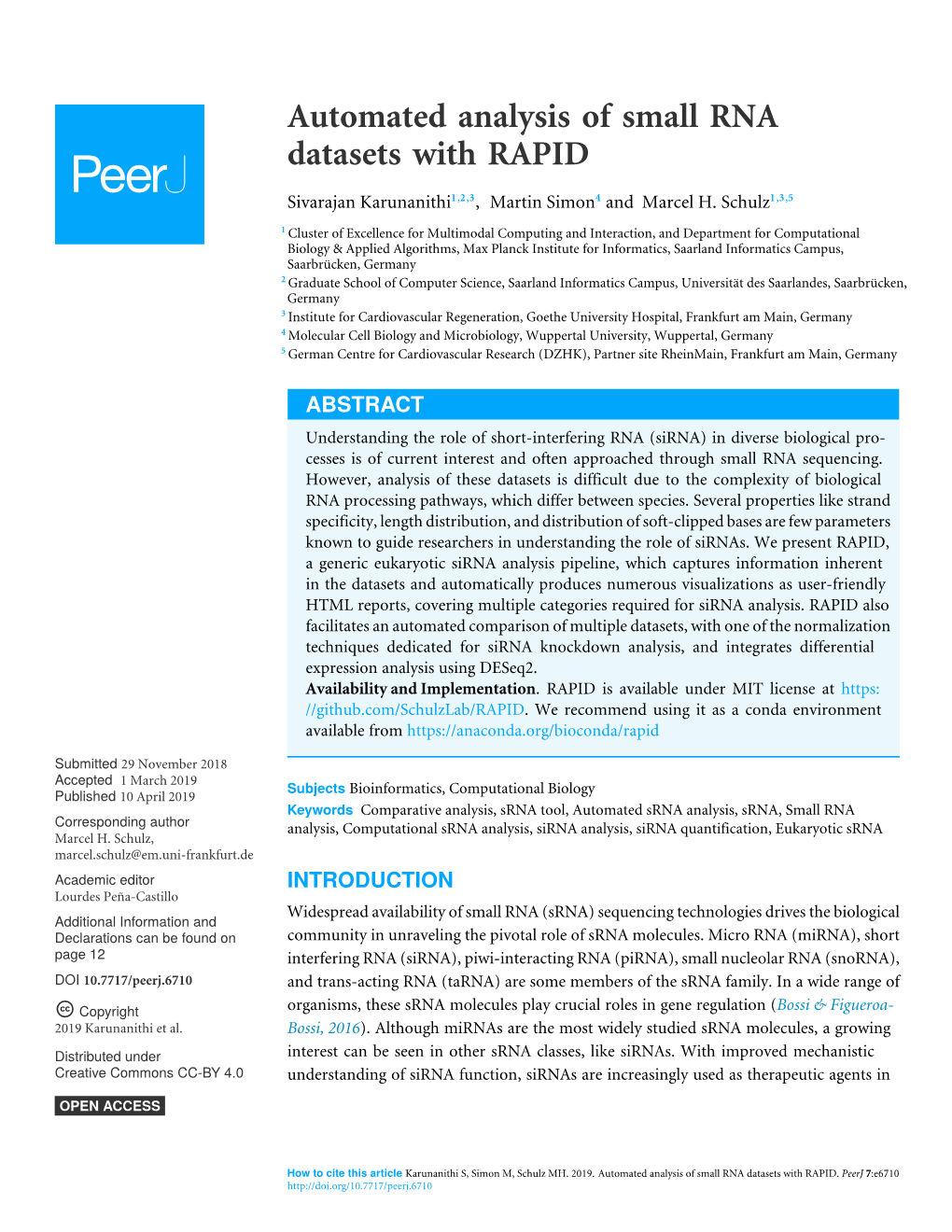 Automated Analysis of Small RNA Datasets with RAPID