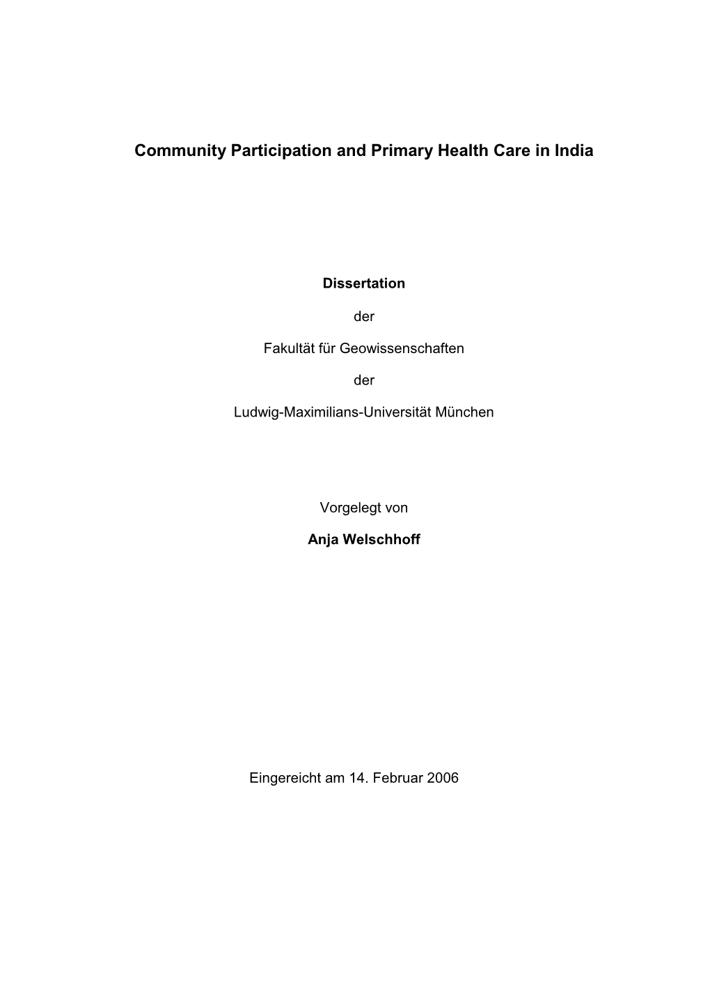 Community Participation and Primary Health Care in India