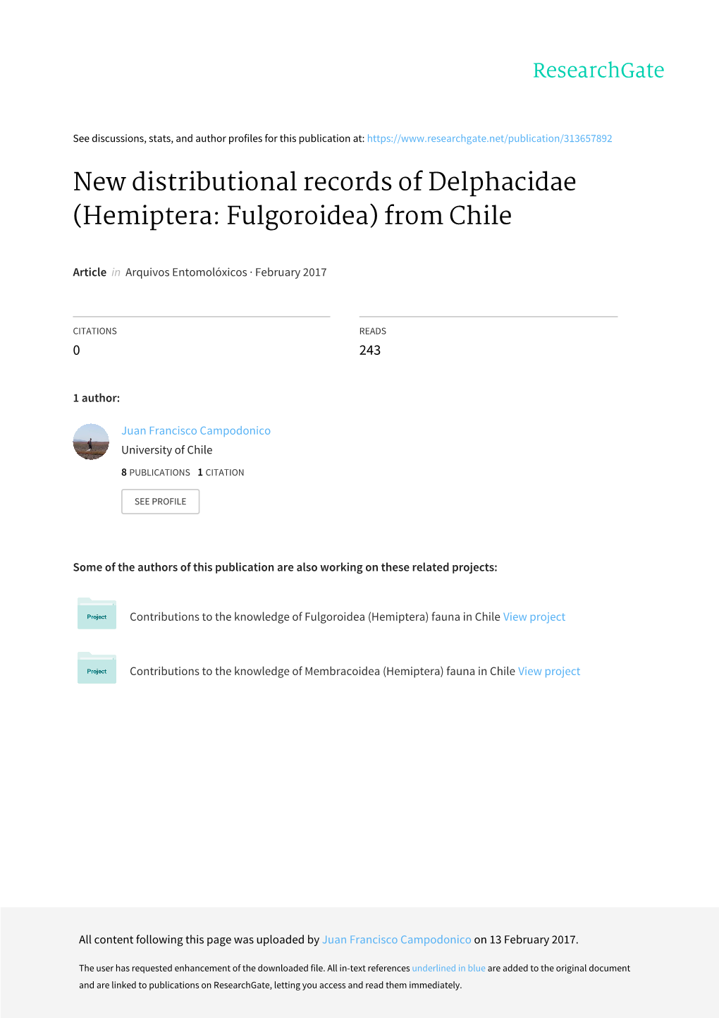New Distributional Records of Delphacidae (Hemiptera: Fulgoroidea) from Chile