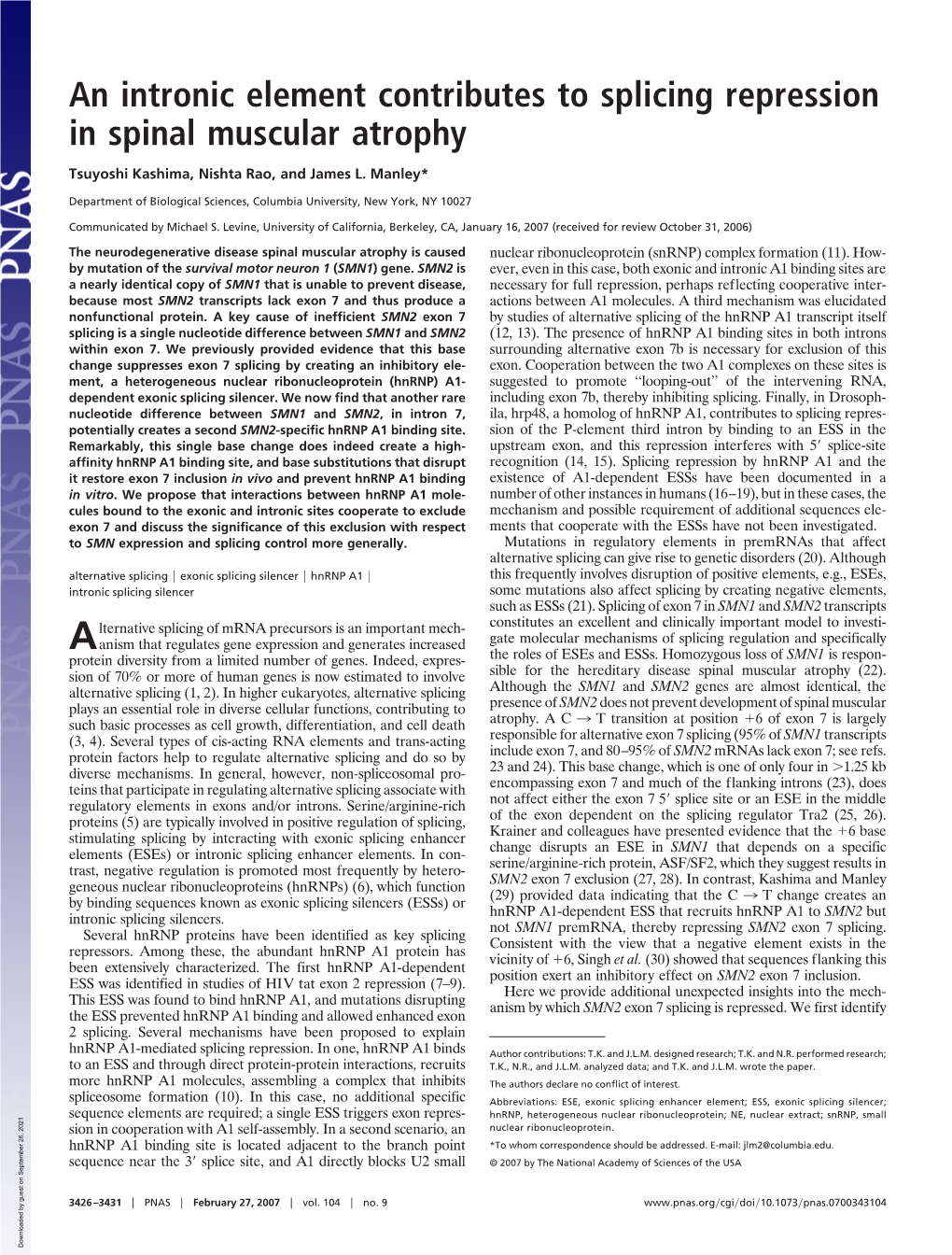 An Intronic Element Contributes to Splicing Repression in Spinal Muscular Atrophy