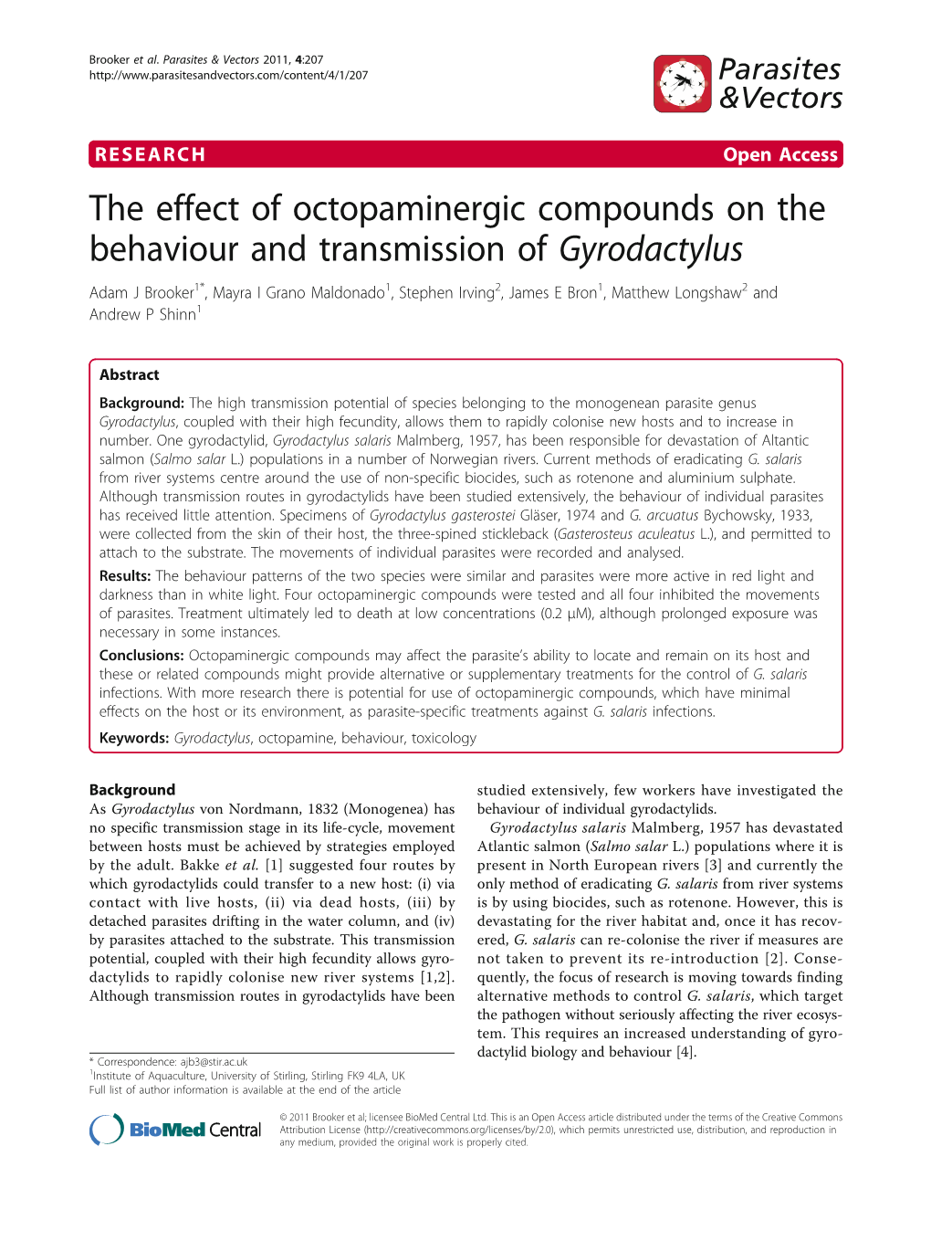 The Effect of Octopaminergic Compounds on the Behaviour And