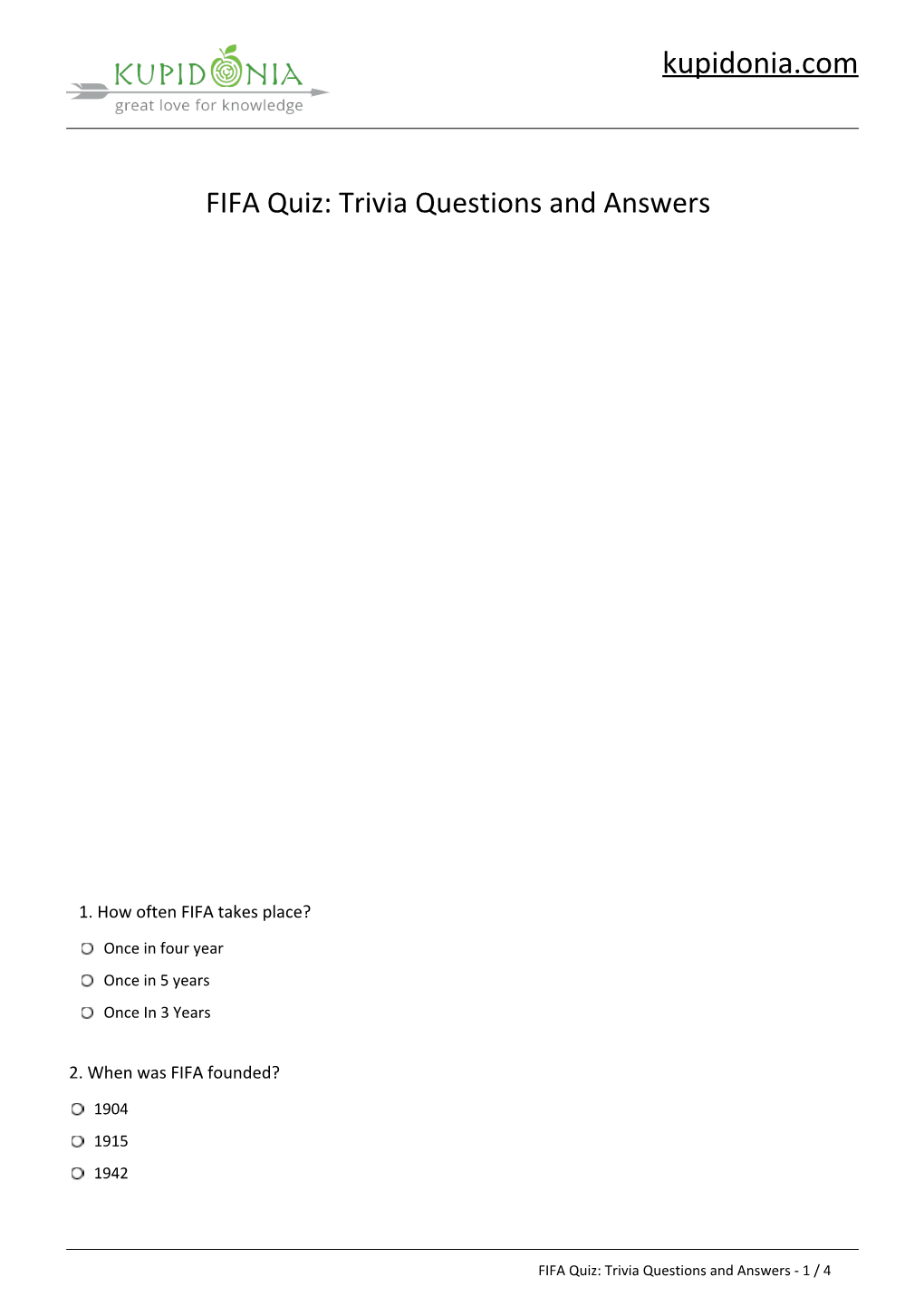 FIFA Quiz: Questions and Answers