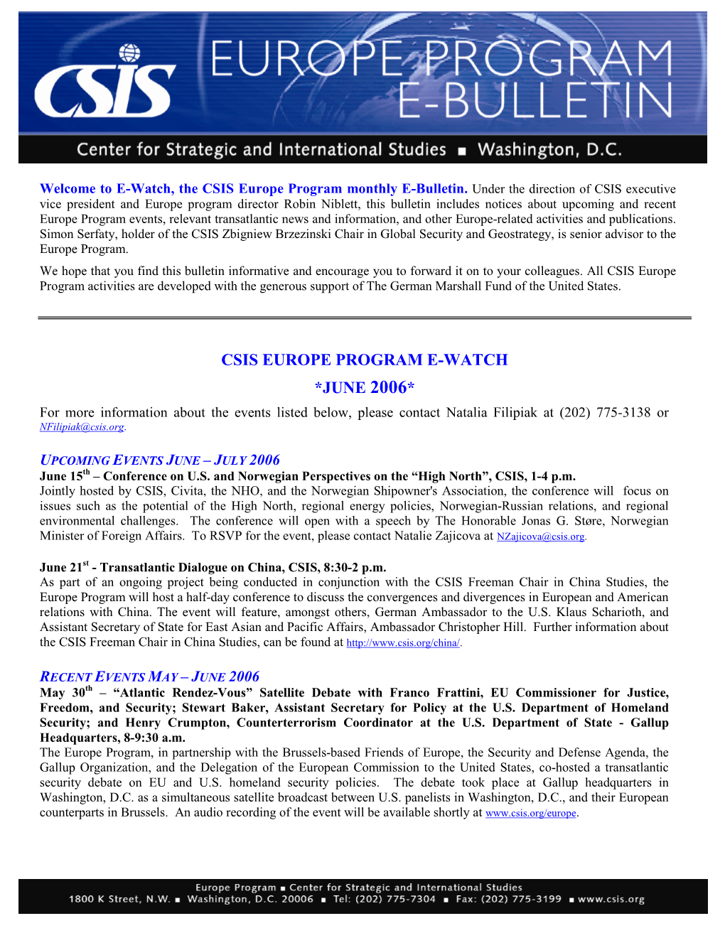 Csis Europe Program E-Watch *June 2006*