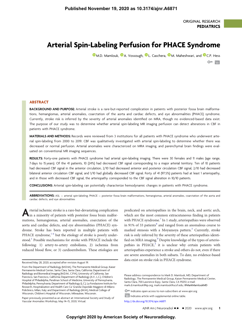 Arterial Spin-Labeling Perfusion for PHACE Syndrome