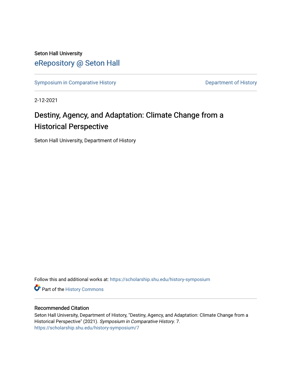 Destiny, Agency, and Adaptation: Climate Change from a Historical Perspective