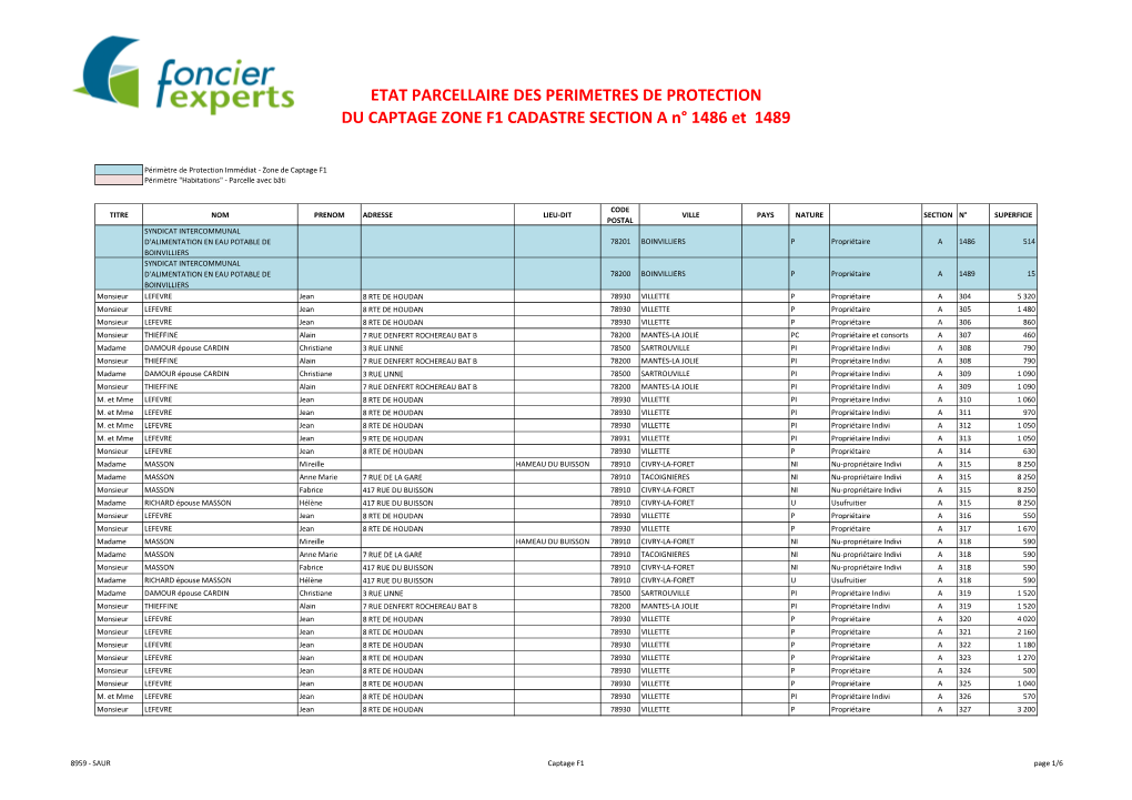 H08959 Etat Parcellaire
