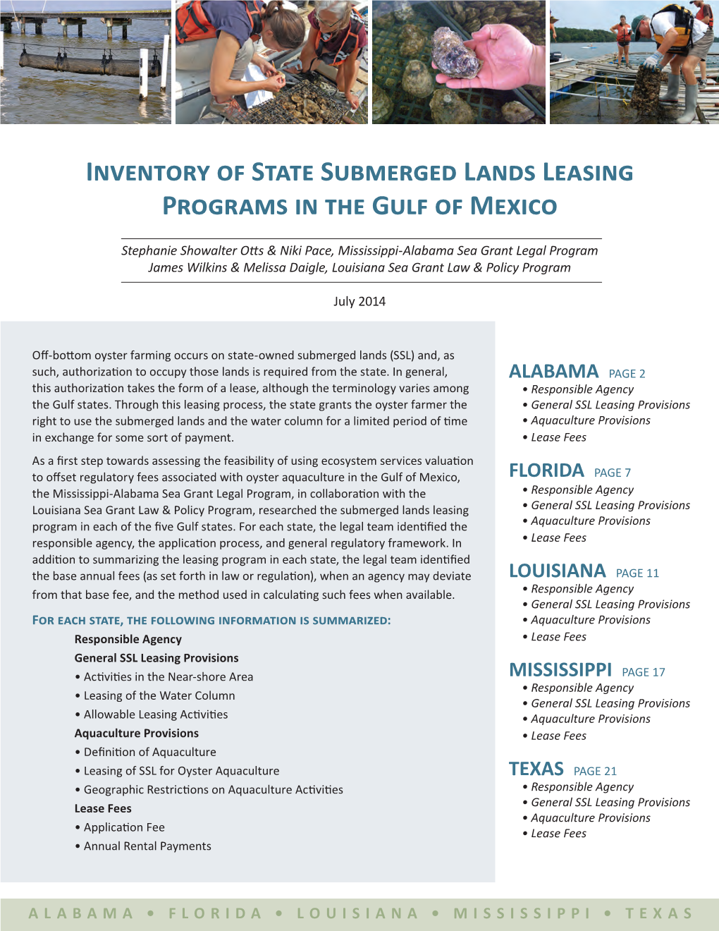 Inventory of State Submerged Lands Leasing Programs in the Gulf of Mexico