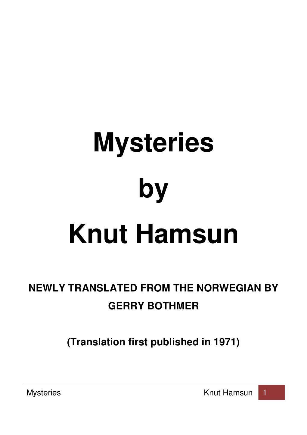 Mysteries by Knut Hamsun