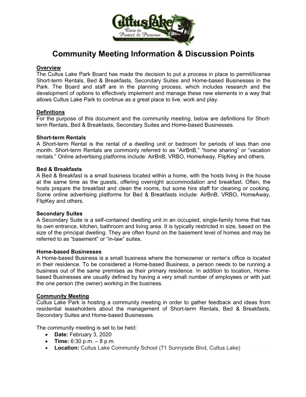 Community Meeting Information & Discussion Points