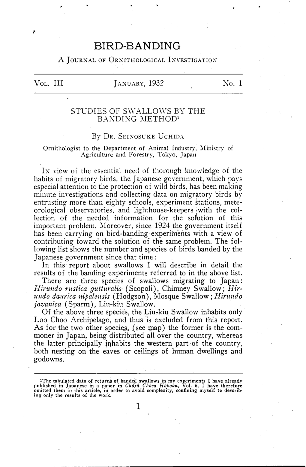 Studies of Swallows by the Banding Method