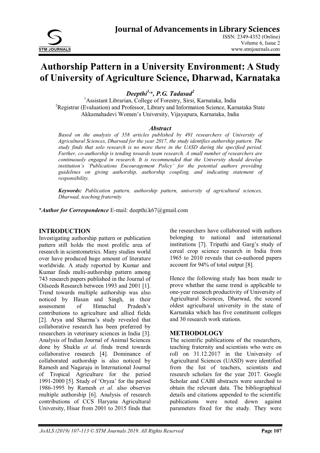 A Study of University of Agriculture Science, Dharwad, Karnataka