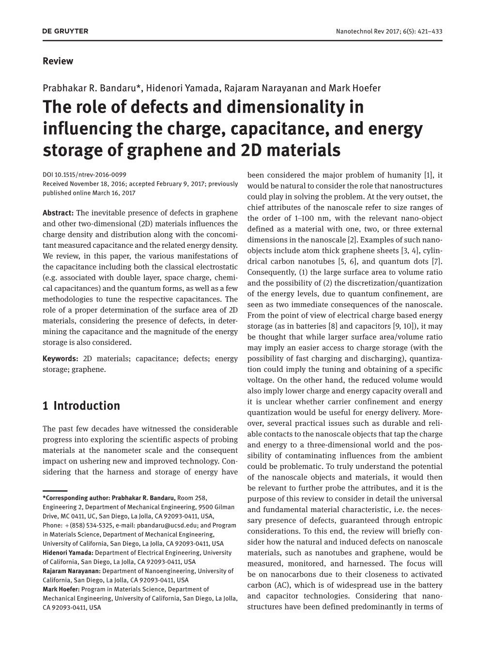 The Role of Defects and Dimensionality in Influencing the Charge, Capacitance, and Energy Storage of Graphene and 2D Materials