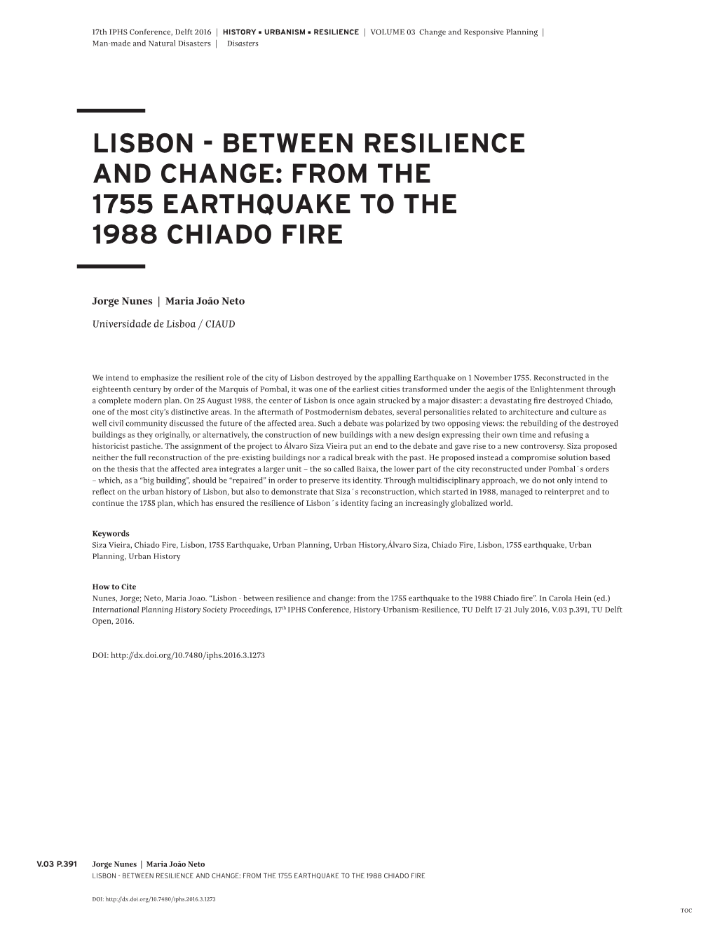 From the 1755 Earthquake to the 1988 Chiado Fire