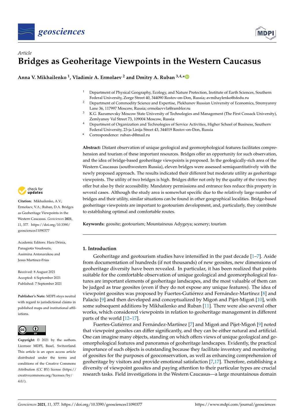 Bridges As Geoheritage Viewpoints in the Western Caucasus