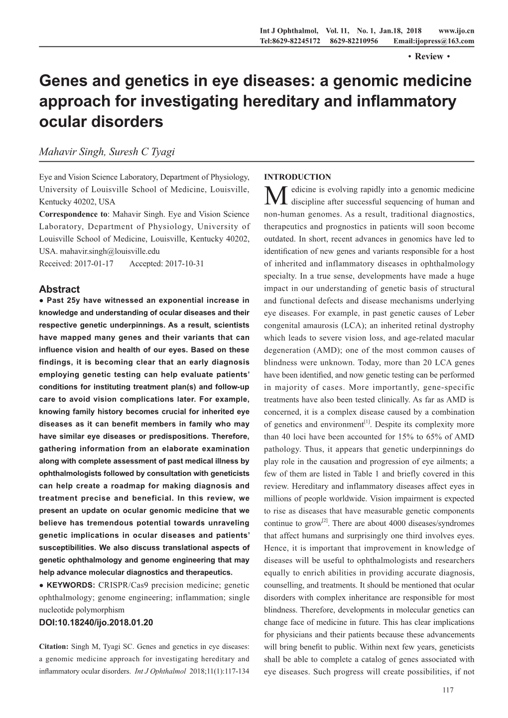 Genes and Genetics in Eye Diseases: a Genomic Medicine Approach for Investigating Hereditary and Inflammatory Ocular Disorders