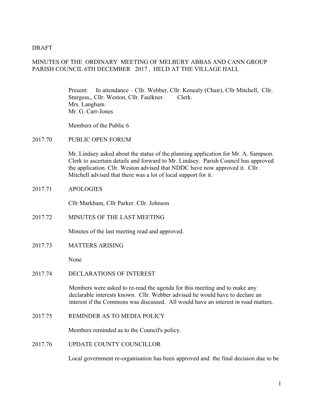 MINUTES of the MEETING of MELBURY ABBAS and CANN GROUP PARISH COUNCIL HELD on 14Th FEBRUARY 2006 s1