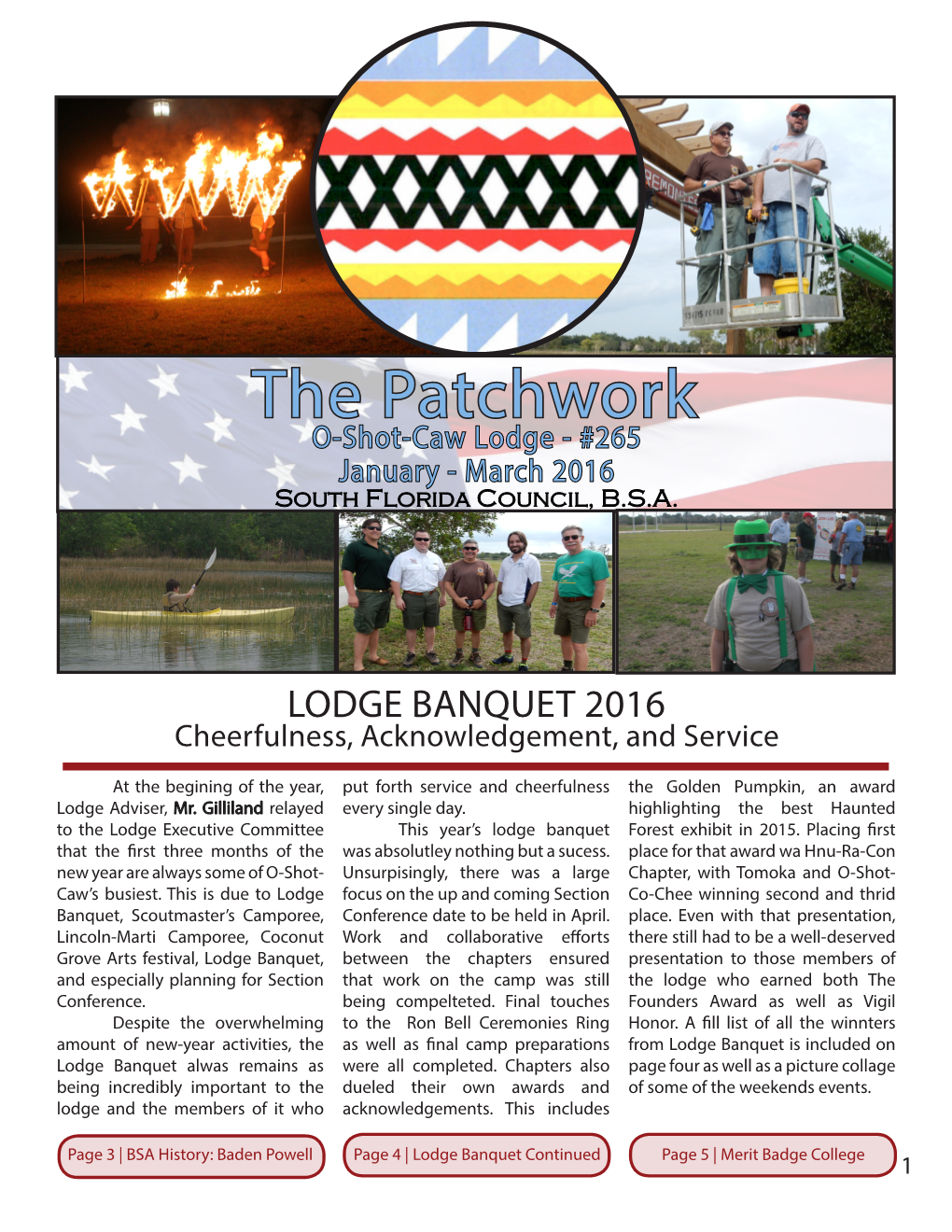 The Patchwork O-Shot-Caw Lodge - #265 January - March 2016 South Florida Council, B.S.A