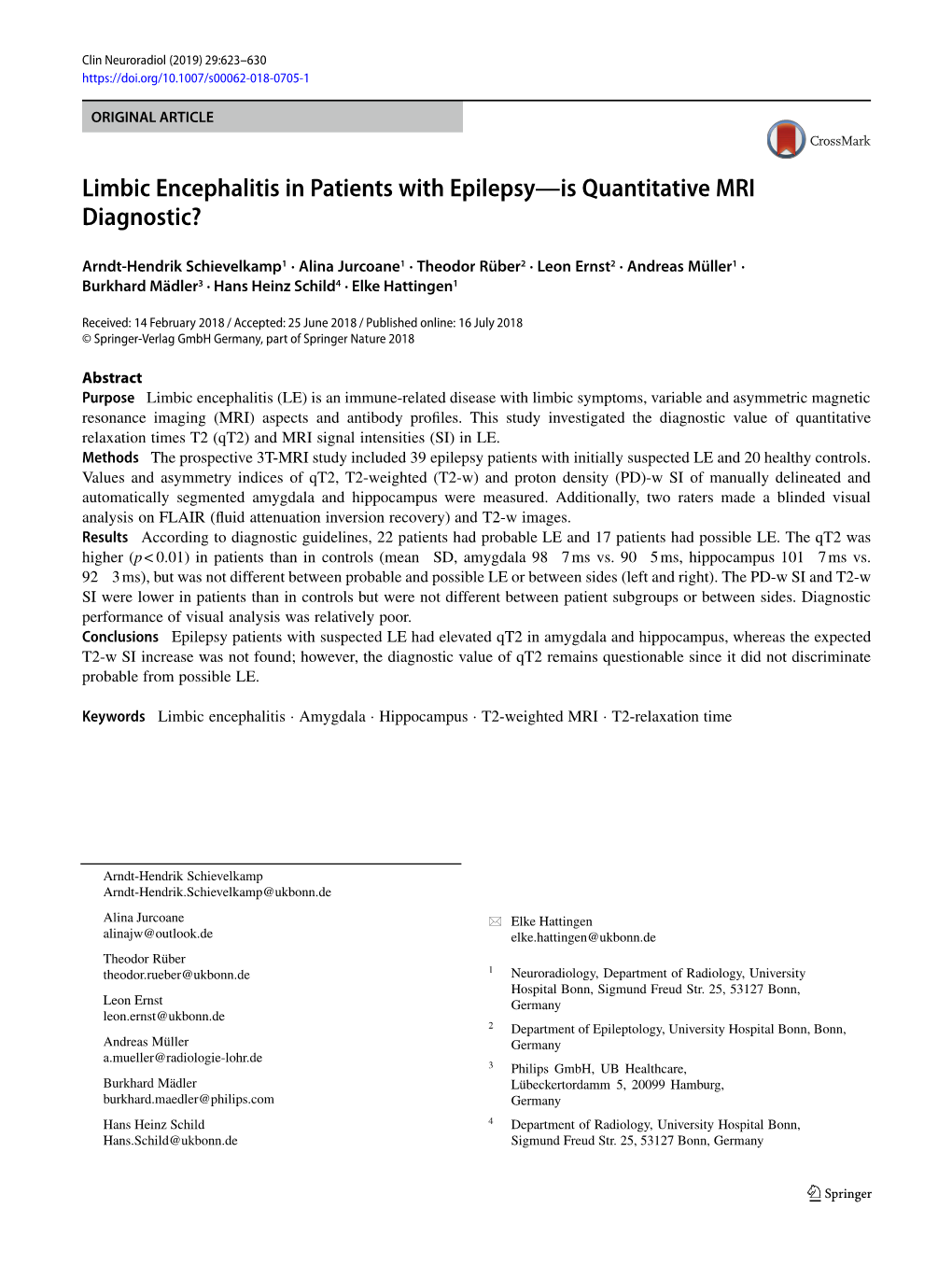 Limbic Encephalitis in Patients with Epilepsy—Is Quantitative MRI Diagnostic?