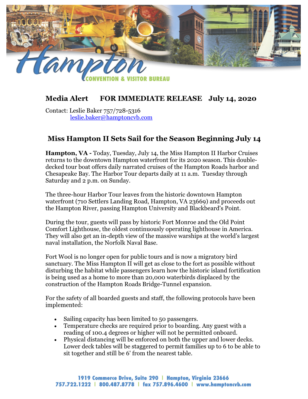 Miss Hampton II Sets Sail for the Season Beginning July 14