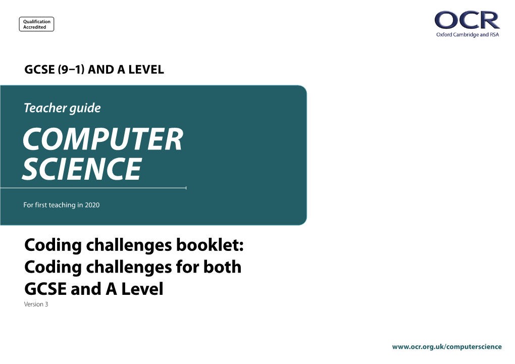 OCR a Level and GCSE (9-1) Computer Science Coding Challenges Booklet