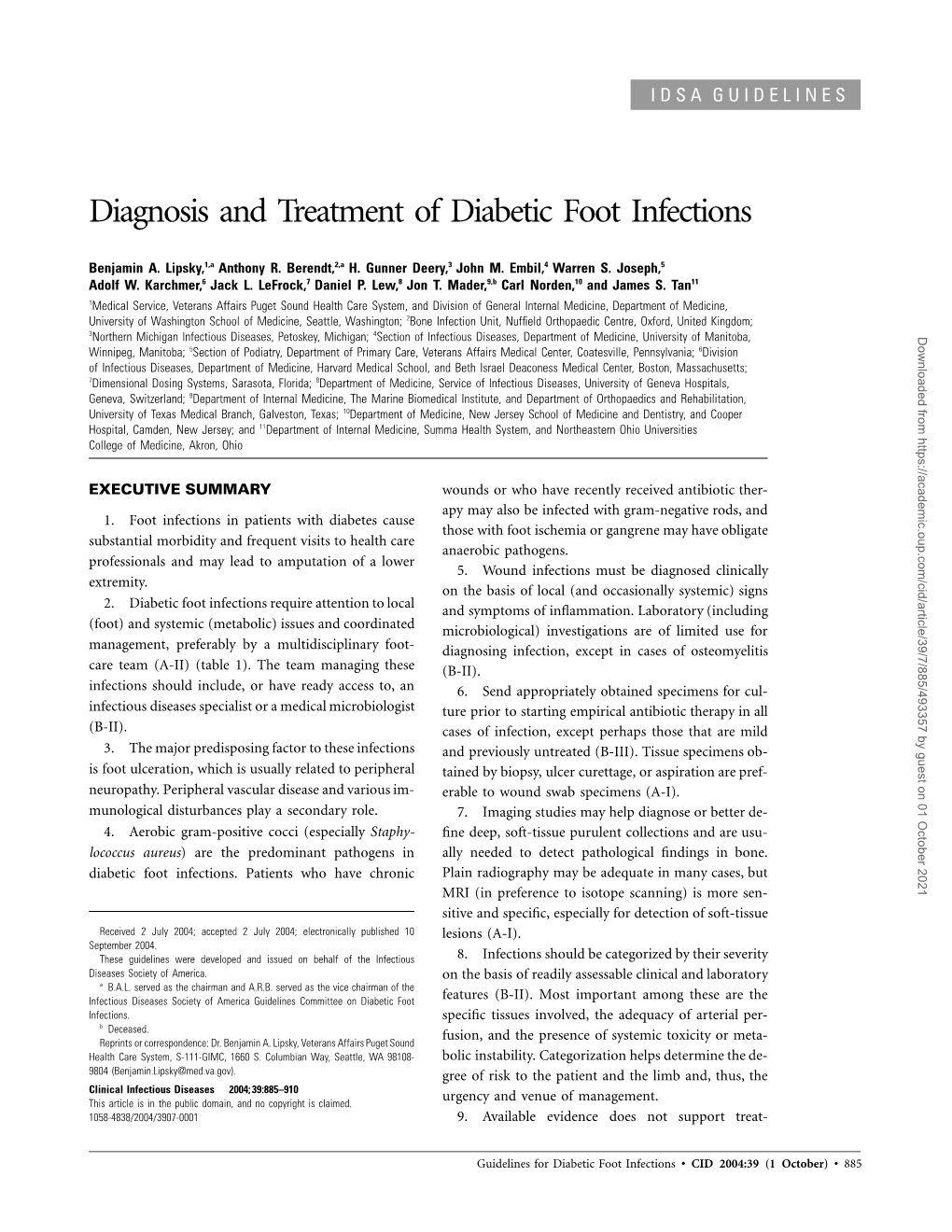 Diagnosis and Treatment of Diabetic Foot Infections