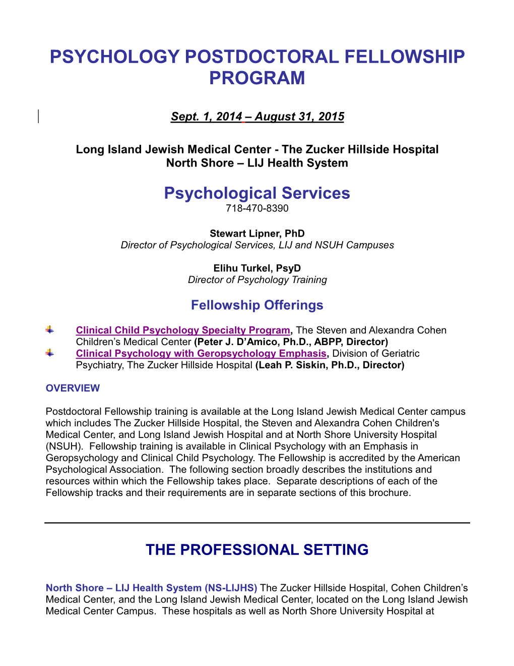 Psychology Postdoctoral Fellowship Program