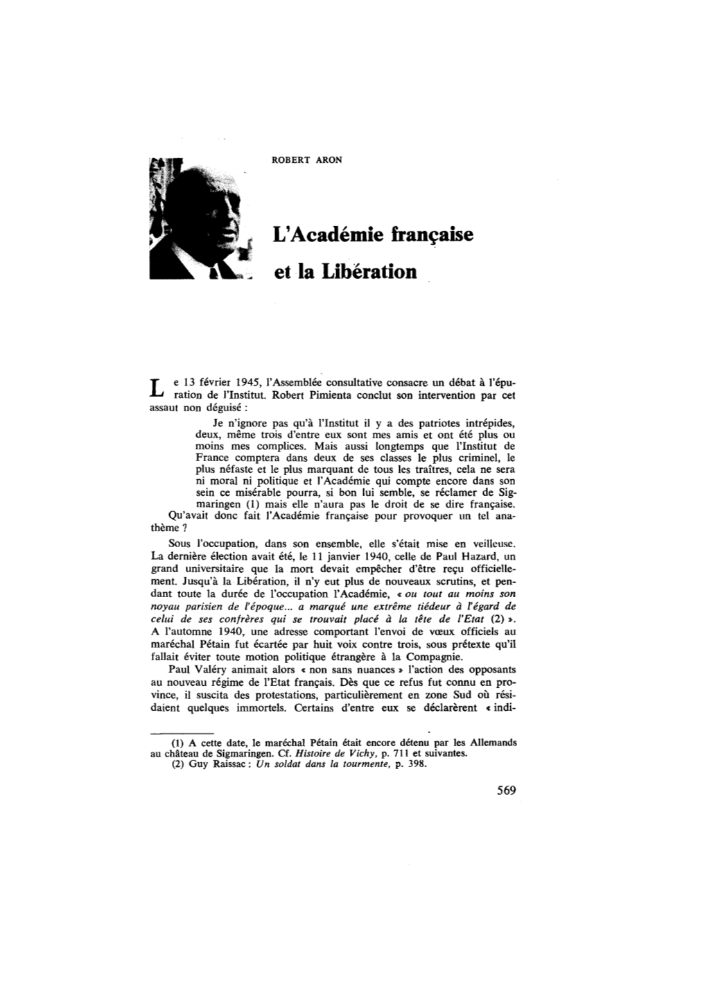 L'académie Française Et La Libération