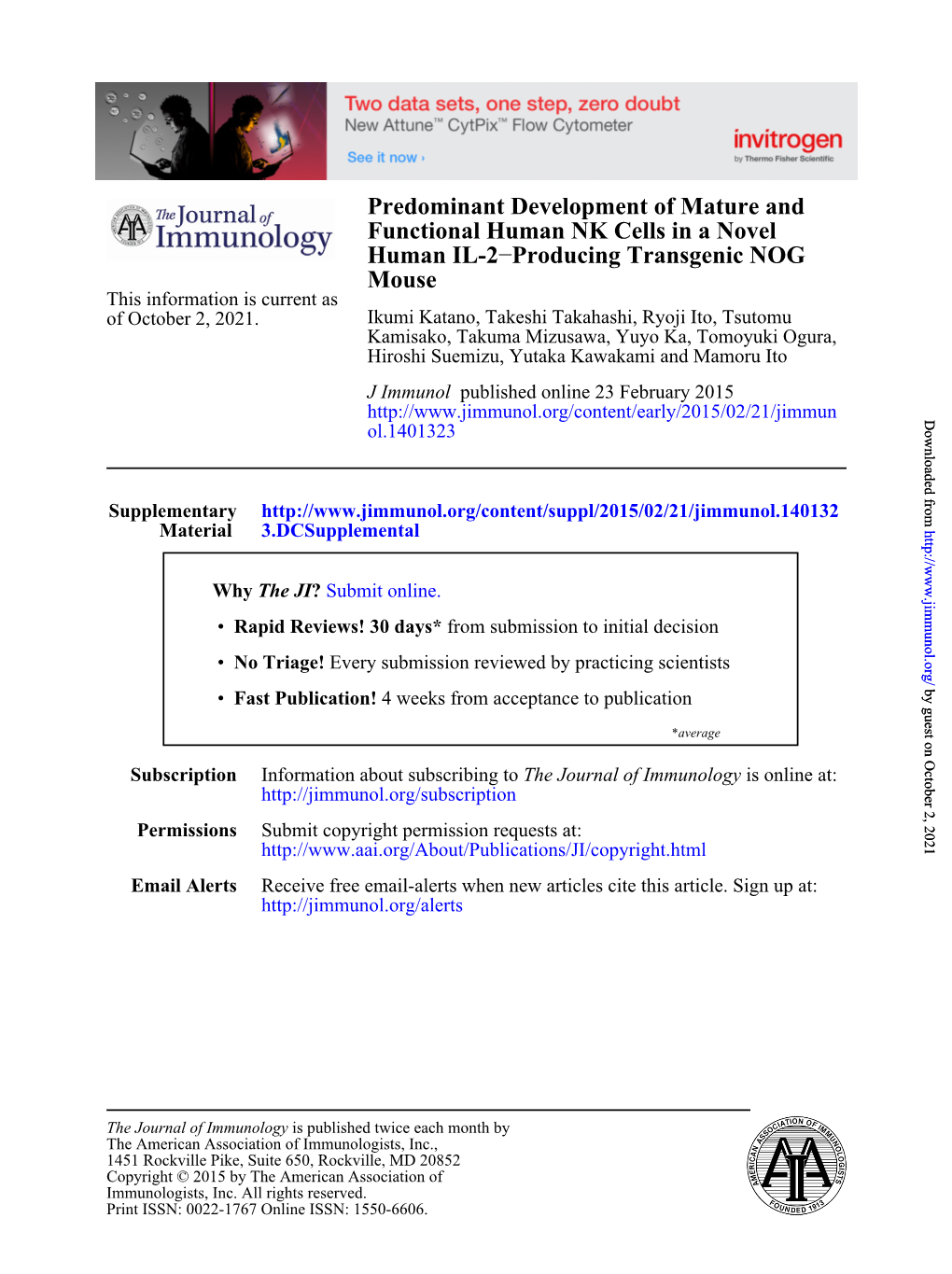 Mouse Producing Transgenic NOG − Human IL-2 Functional Human NK Cells in a Novel Predominant Development of Mature