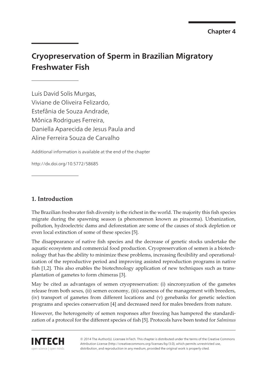 Cryopreservation of Sperm in Brazilian Migratory Freshwater Fish