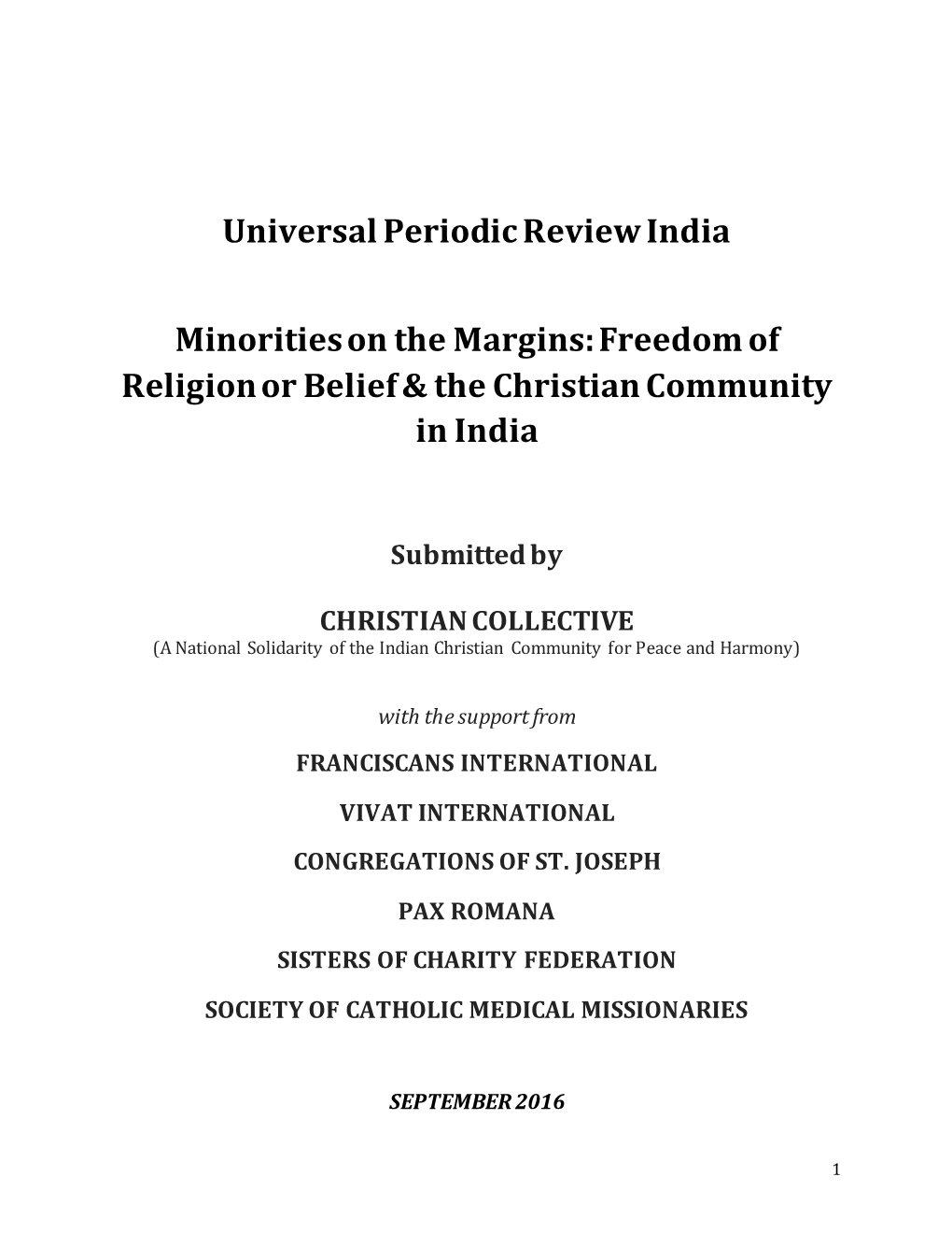 Freedom of Religion Or Belief & the Christian Community in India