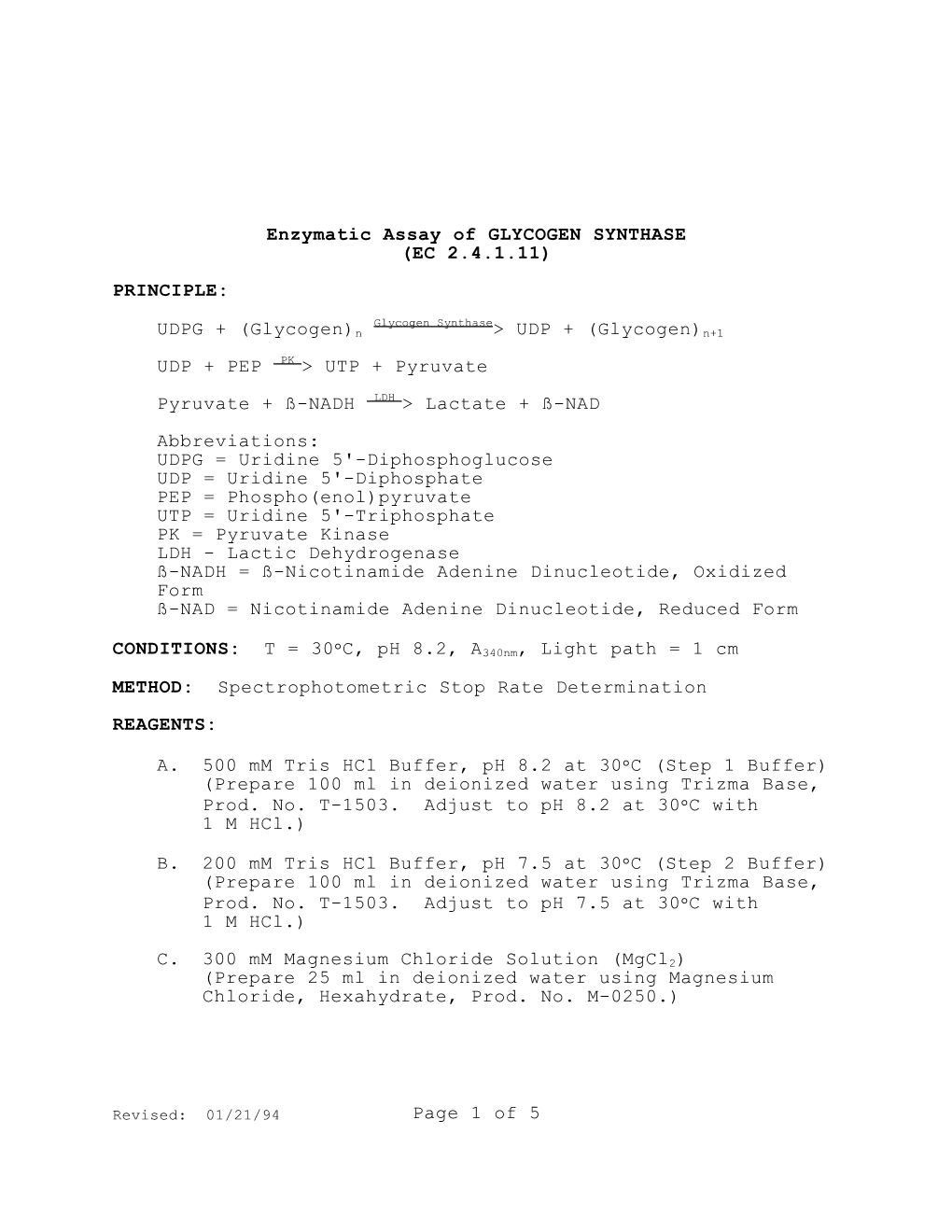 Glycogen Synthase (Ec 2.4.1.11)