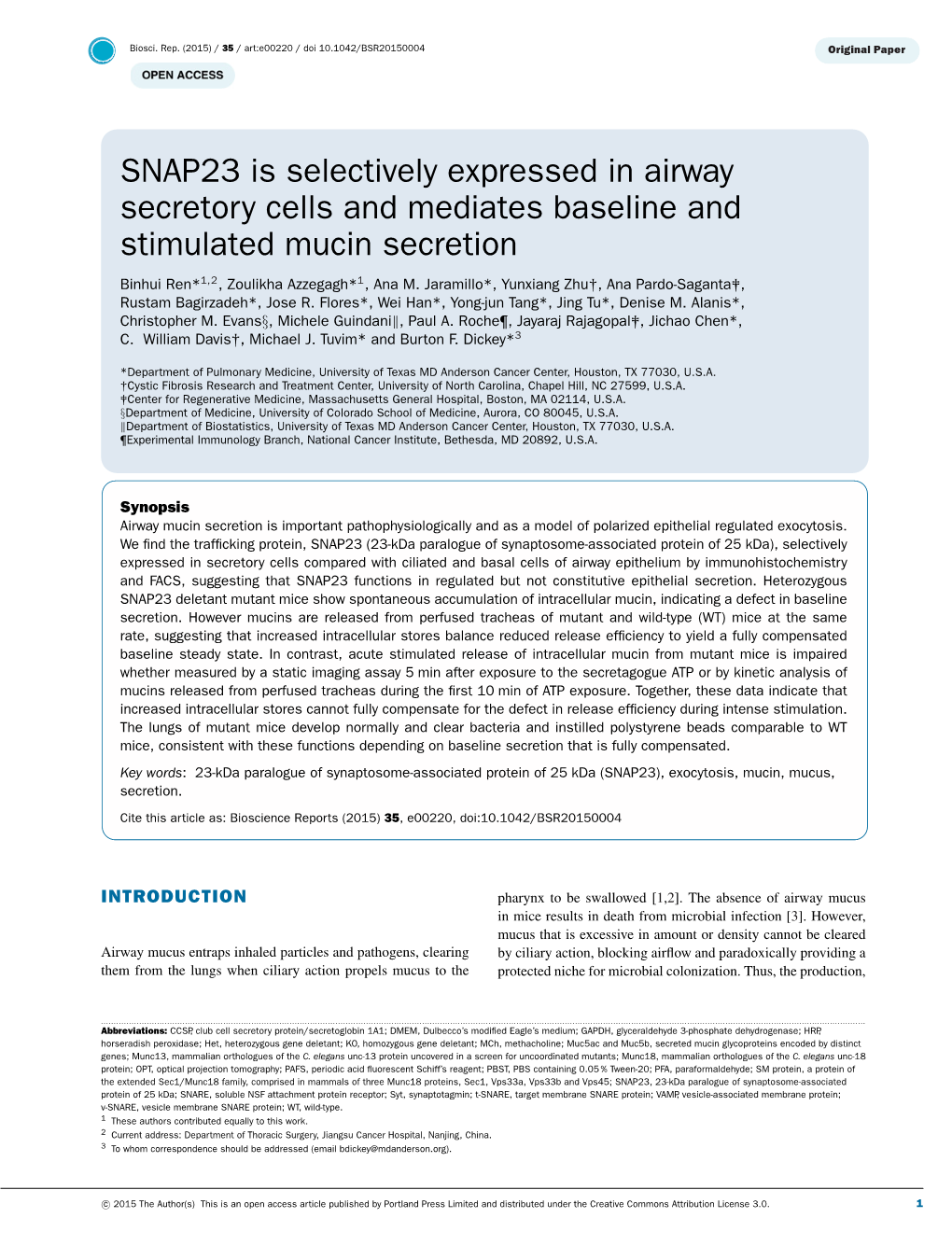 SNAP23 Is Selectively Expressed in Airway Secretory Cells and Mediates Baseline and Stimulated Mucin Secretion