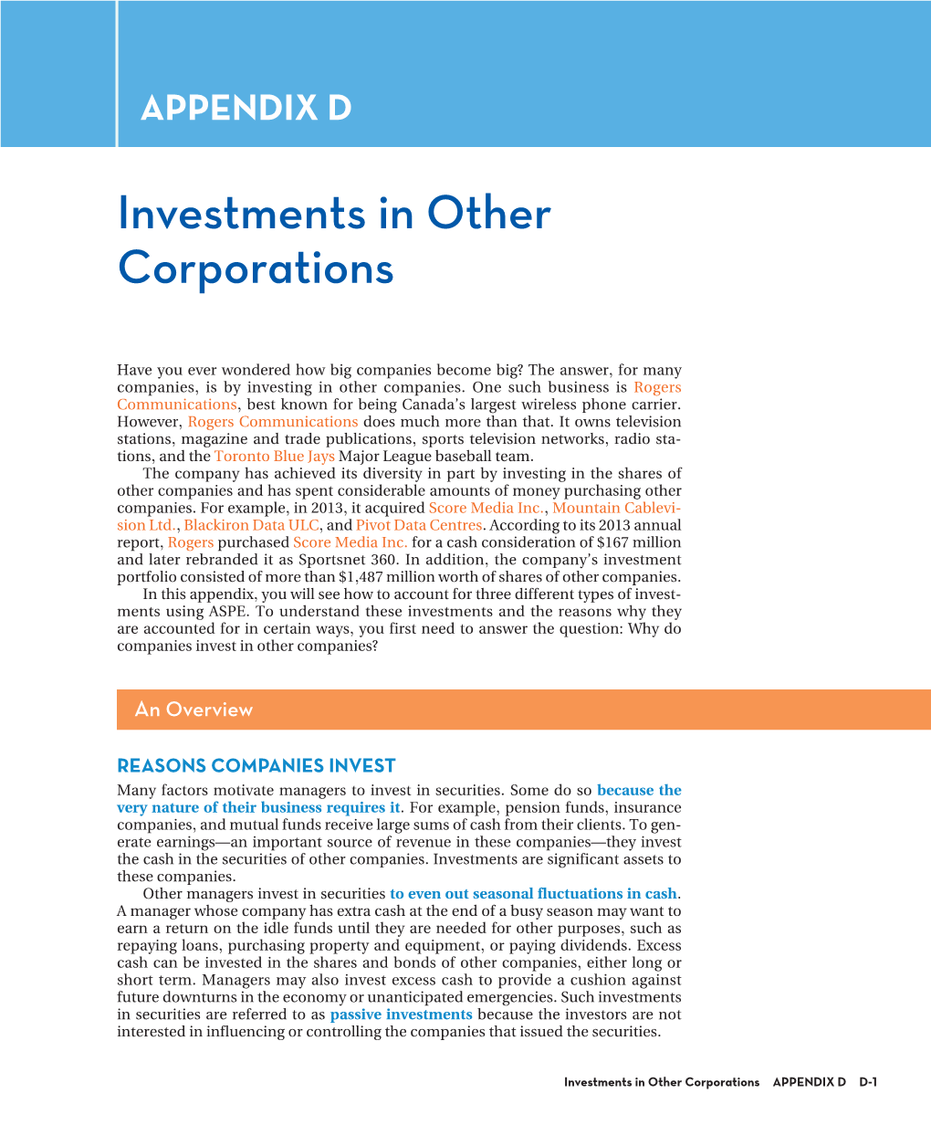 Investments in Other Corporations