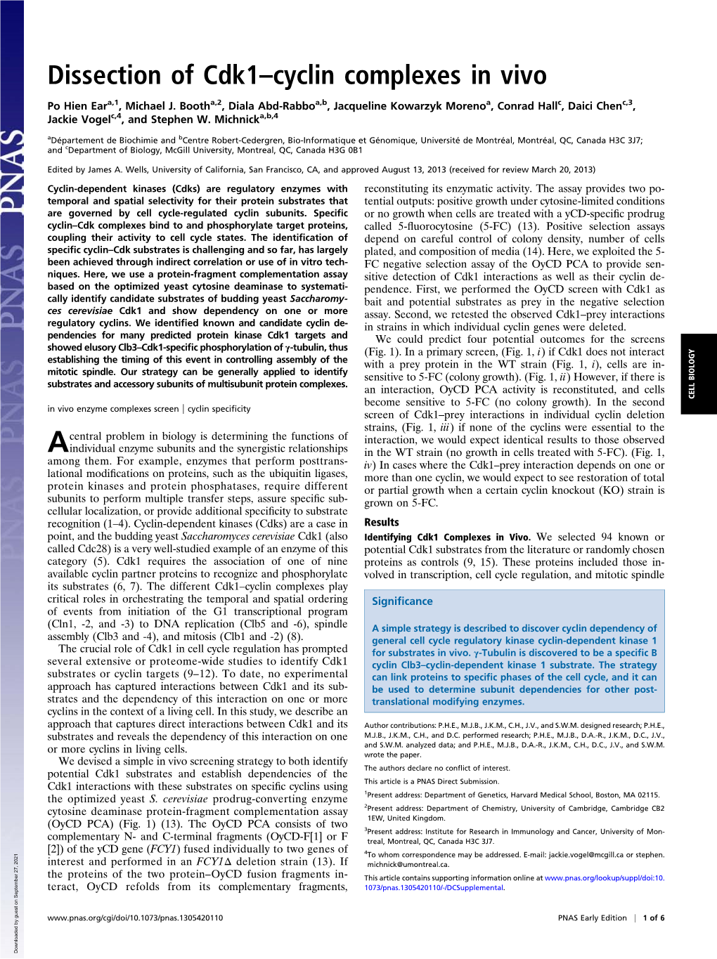 Dissection of Cdk1–Cyclin Complexes in Vivo