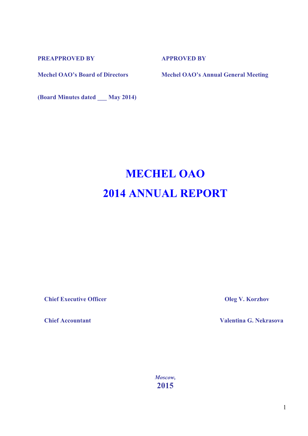 Mechel Oao 2014 Annual Report