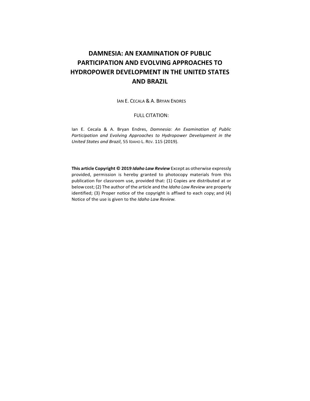 Damnesia: an Examination of Public Participation and Evolving Approaches to Hydropower Development in the United States and Brazil