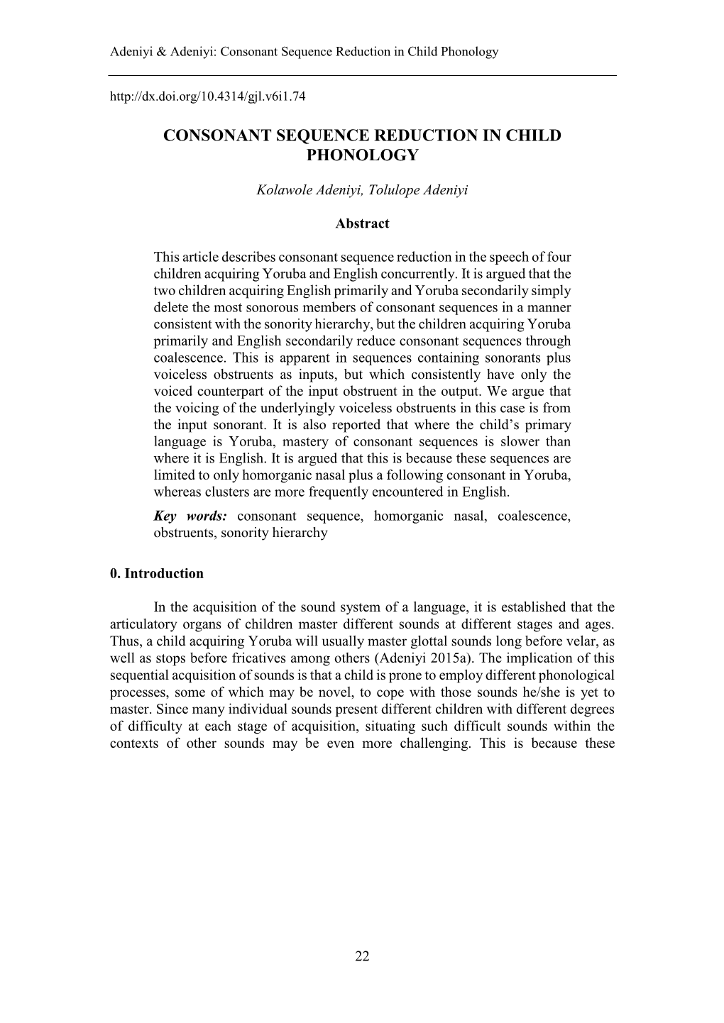 Consonant Sequence Reduction in Child Phonology