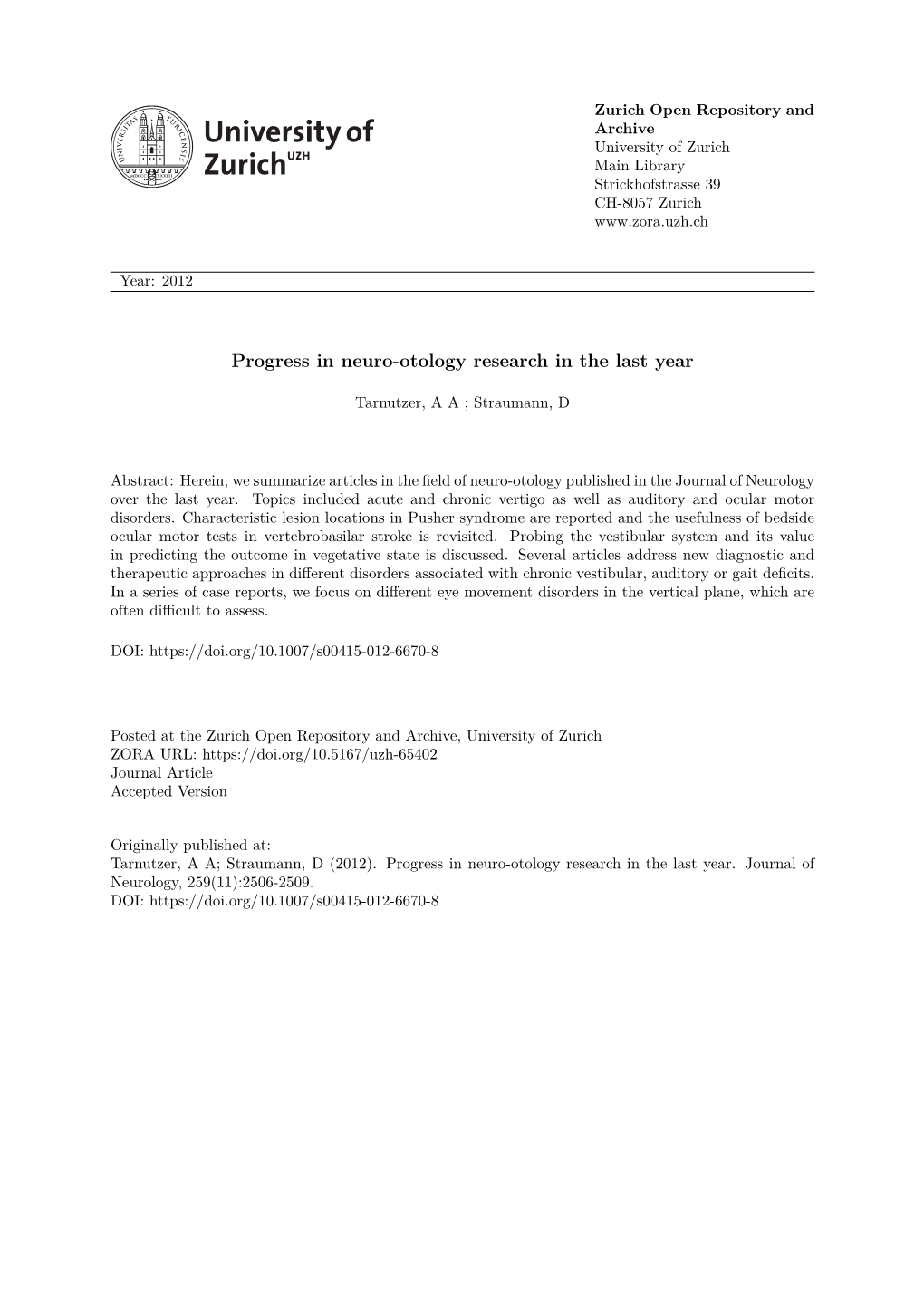 1 Medical Progress in the Journal of Neurology