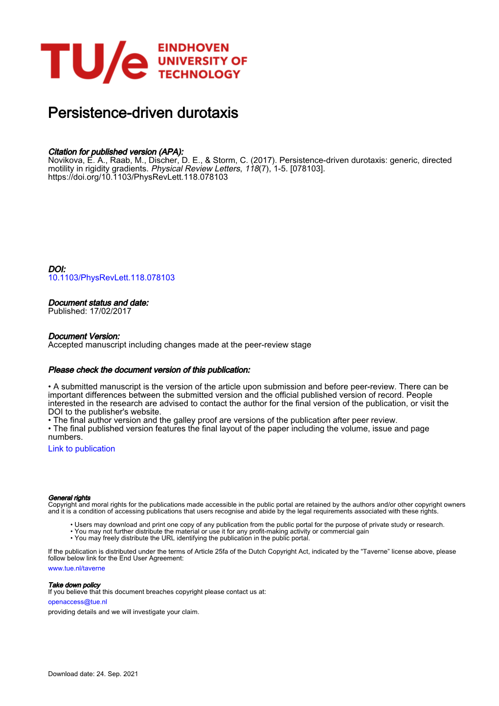 Persistence-Driven Durotaxis