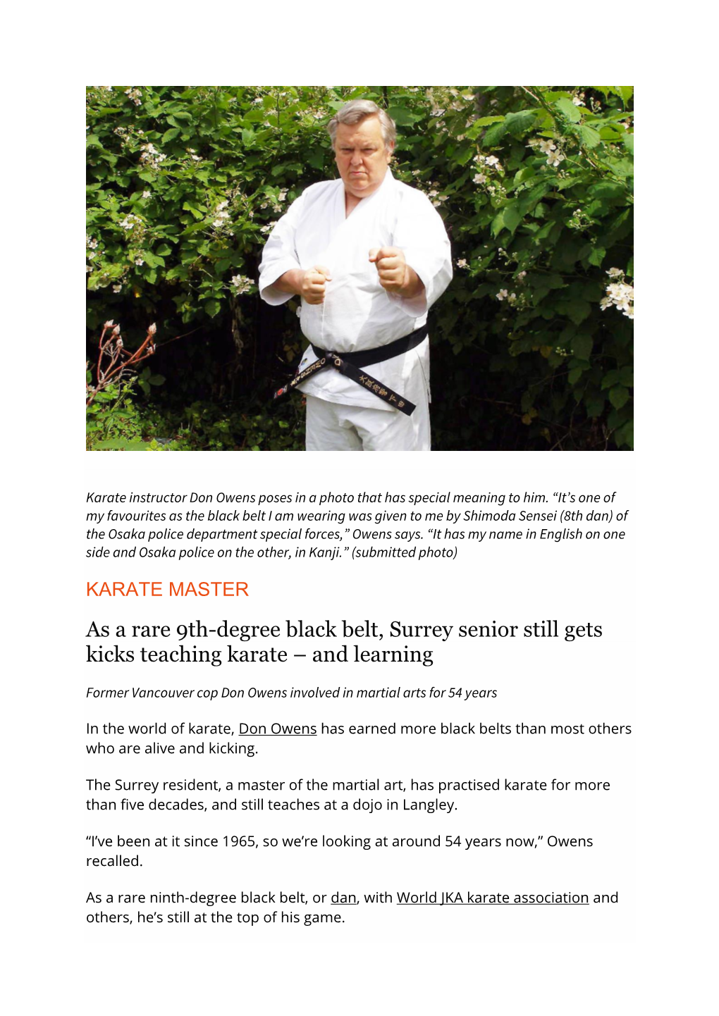 As a Rare 9Th-Degree Black Belt, Surrey Senior Still Gets Kicks Teaching Karate – and Learning