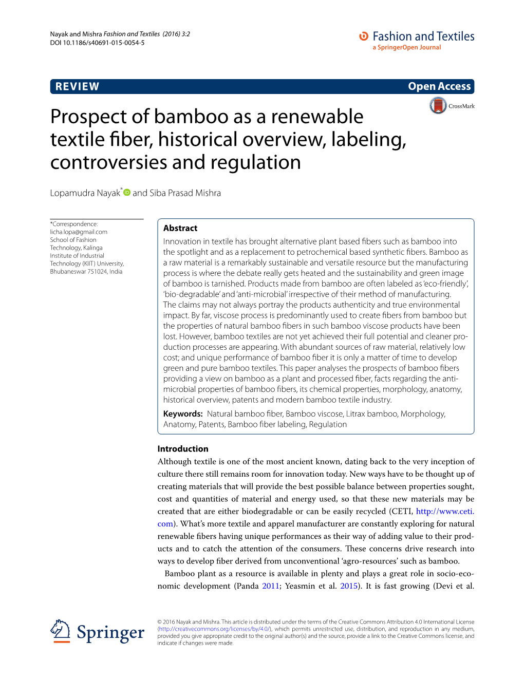 Prospect of Bamboo As a Renewable Textile Fiber, Historical Overview, Labeling, Controversies and Regulation