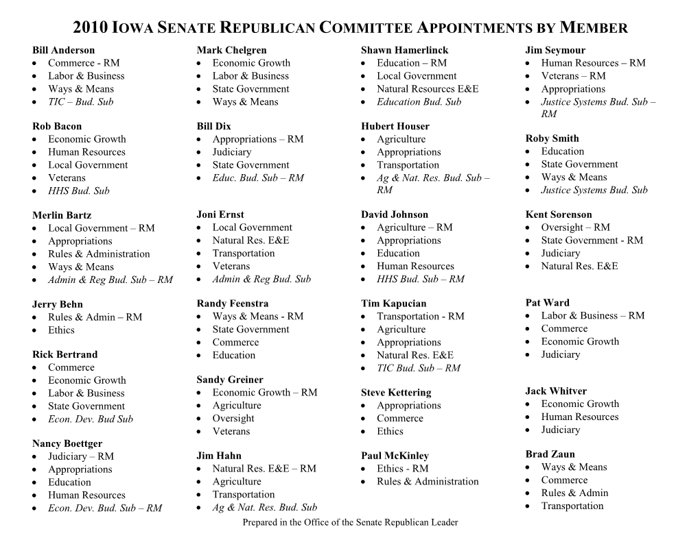 2010 Iowa Senate Republican Committee Appointments